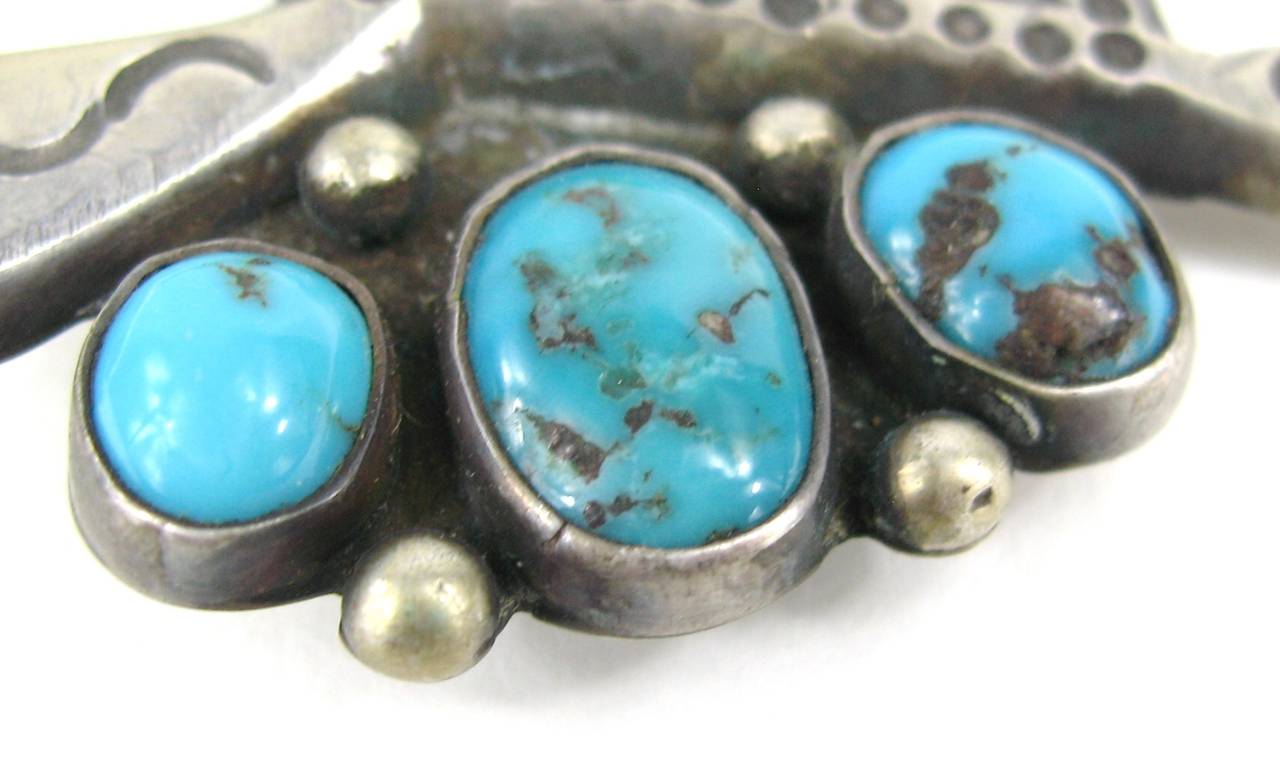 American Indian Pawn Turquoise Sterling Silver Turtle Pin Brooch In Excellent Condition In Wallkill, NY