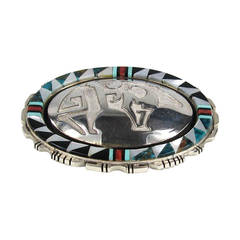 Sterling Silver Bear Zuni Inlaid Brooch / Pendant Turquoise Coral 10