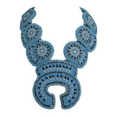 Navajo Beaded Turquoise Leather Sterling Silver Squash Blossom Neckace Pawn