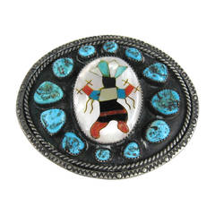 Pawn Zuni LBJ Navajo Mix Spiderweb Turquoise Belt Buckle 1