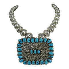 Massive Native American Dead Pawn Zuni Turquoise Silver Necklace 1960s 11