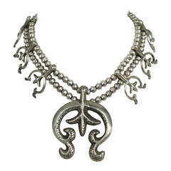 1940s Navajo Sterling Silver Sandcast Naja Squash Blossom Necklace 9
