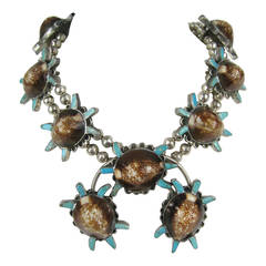 E.A. Zunie Old Pawn Sterling Turtle Squash Blossom Necklace 4