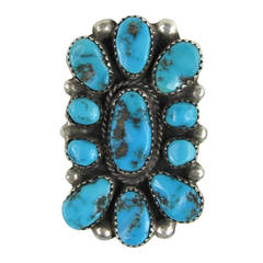 Large Navajo Nugget Turqouise Sterling Silver Ring 8