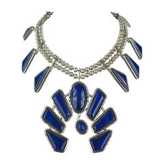 Massive Sterling Silve Native American Lapis Lazuli Squash Blossom Necklace 10
