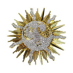 Daniel Swarovski Crystal Sun & Moon Brooch Pin