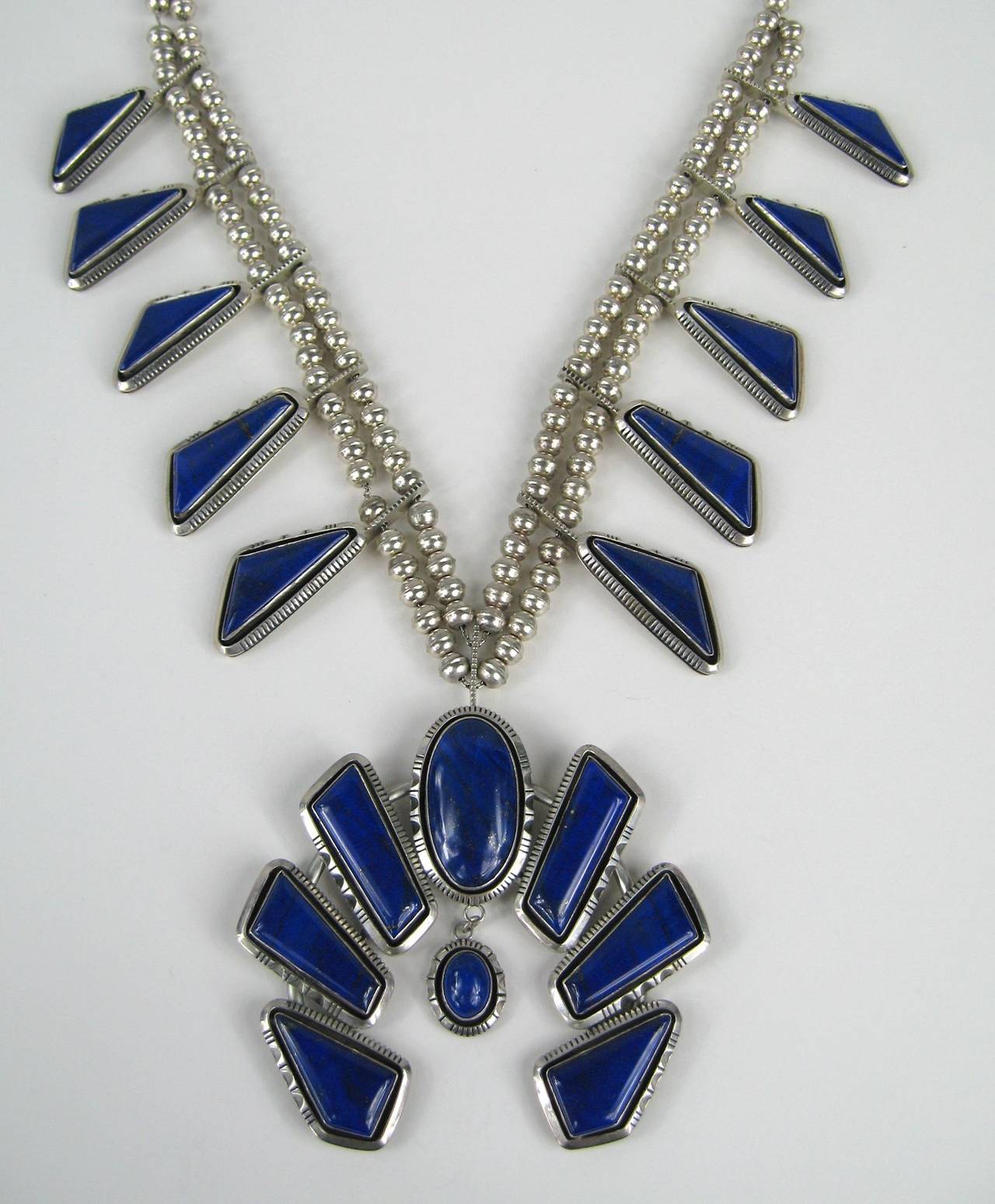 Massive Sterling Silve Native American Lapis Lazuli Squash Blossom