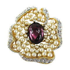 KLJ Kenneth J Lane Purple Cabochon Pearl Rhinestone Enhancer-Brooch Pin 8