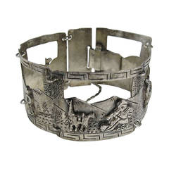 Large Sterling Silver Peruvian Peru Panel 3-D Bracelet 4