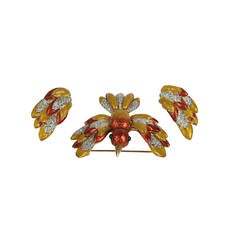 JUDITH LEIBER 24K Gold Plated French Enamel Hummingbird Bird Brooch ~ Earrings 9
