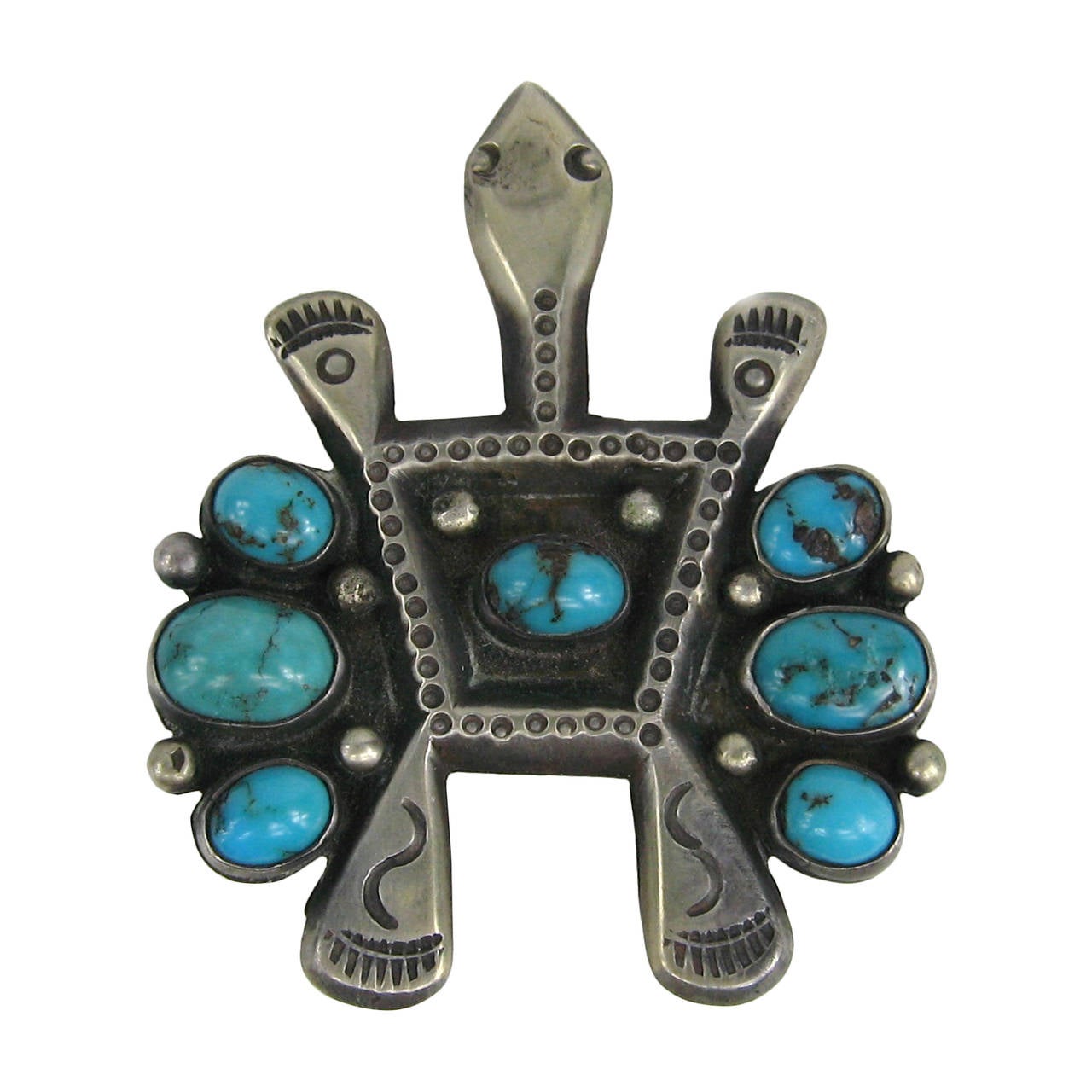 American Indian Pawn Turquoise Sterling Silver Turtle Pin Brooch