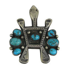 Vintage American Indian Pawn Turquoise Sterling Silver Turtle Pin Brooch