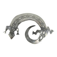 Hand Made Native American Sterling silver Lizard Brooch Pin 8