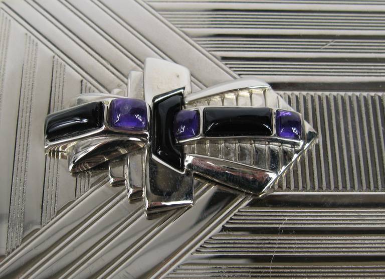 Judith Leiber Art Deco Purple Crystal Minaudiere Clutch 2