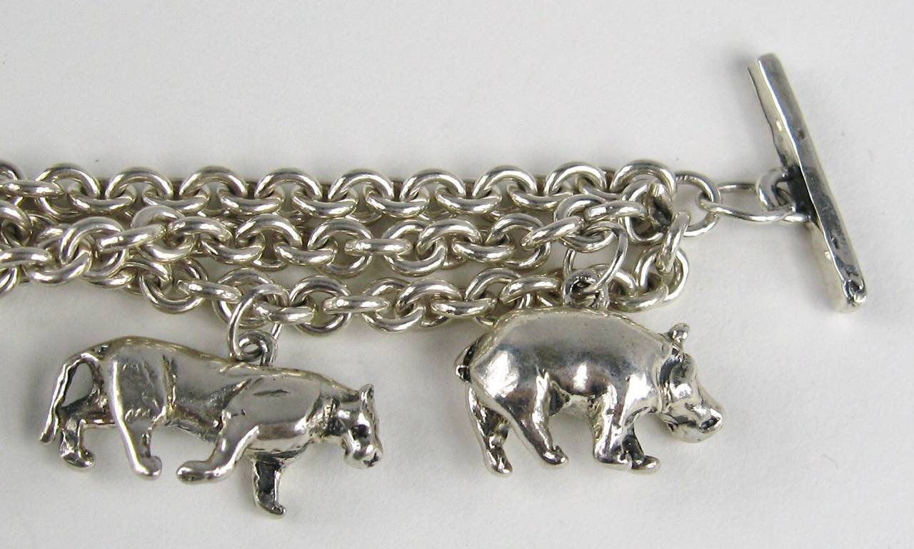 Sterling Silver 1990s Carol Felley Wild animal Charm Bracelet In New Condition In Wallkill, NY