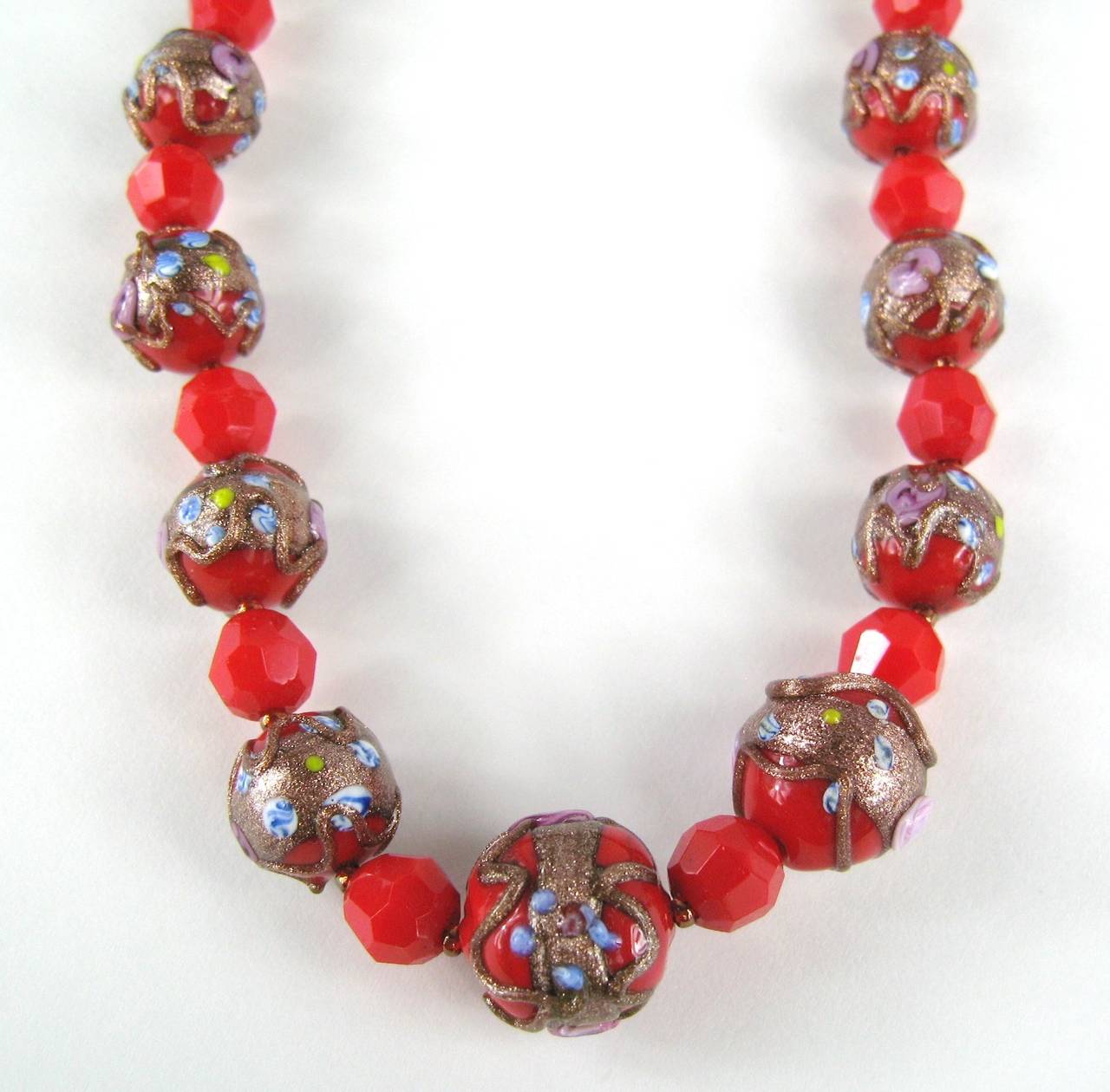 Vintage Wedding Cake Glass Beaded Necklace For Sale at 1stdibs