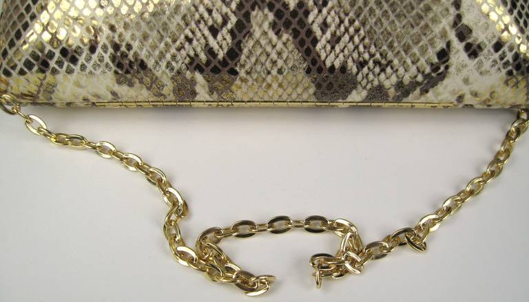 JUDITH LIEBER  Clutch Python Printed Embossed Leather Gold tone NWT In New Condition In Wallkill, NY