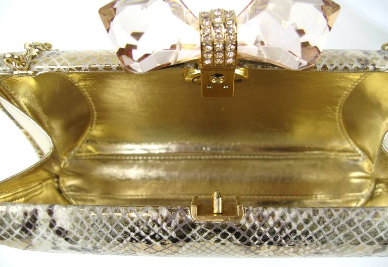 Women's JUDITH LIEBER  Clutch Python Printed Embossed Leather Gold tone NWT