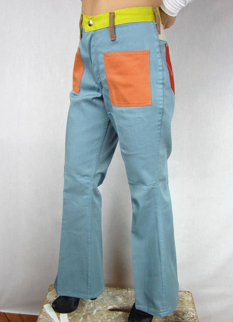 Women's 1960s Peter Max for wrangler Patchwork Bell Bottom Jeans New Old Stock