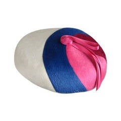 1960s Beret Hat Pink Burgundy Blue and White 8