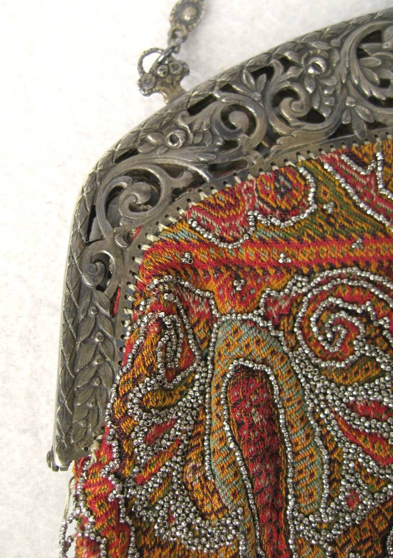Stunning 20s Beaded Red Steel Beaded Handbag 1