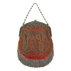 Antique Stunning 20s Beaded Red Steel Beaded Handbag