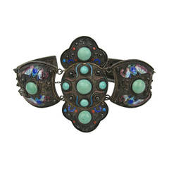 Chinese Enamel Turquoise Silver Bangle Bracelet 12