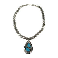 Effie C Zuni Sterling Silver Native American Pendant -Necklace Turquoise 6