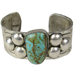 1950s Old Pawn Sterling silver Turqouise Cuff Bracelet 9