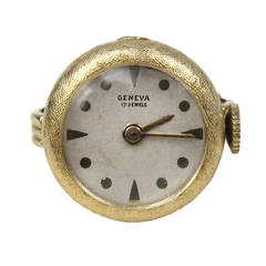 Retro 1960s 14k Gold Geneva 17 Jewel Ring Watch 