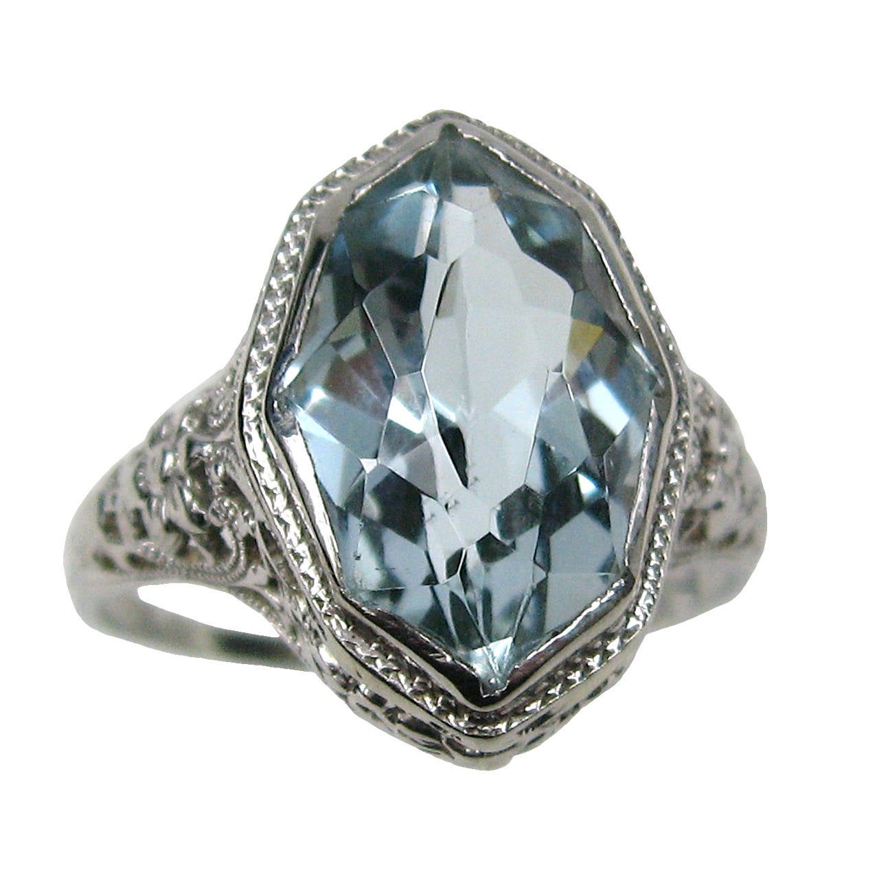1920s Blue Topaz 18K White Gold Filigree Ring at 1stDibs | 1920's ...