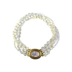 BARRERA Bib 6 strand faceted White Necklace New Old stock 8