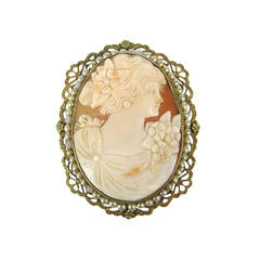 1920's Gold Seed Pearl Cameo Pin Brooch