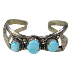 Vintage Navajo cuff sterling silver bracelet pawn turquoise 10