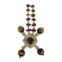 Massive Stephen DWECK Sterling tigers Eye Maltese Cross Necklace 12
