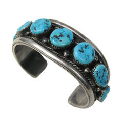 Vintage Sterling Silver Native American Navajo Turquoise Cuff Bracelet