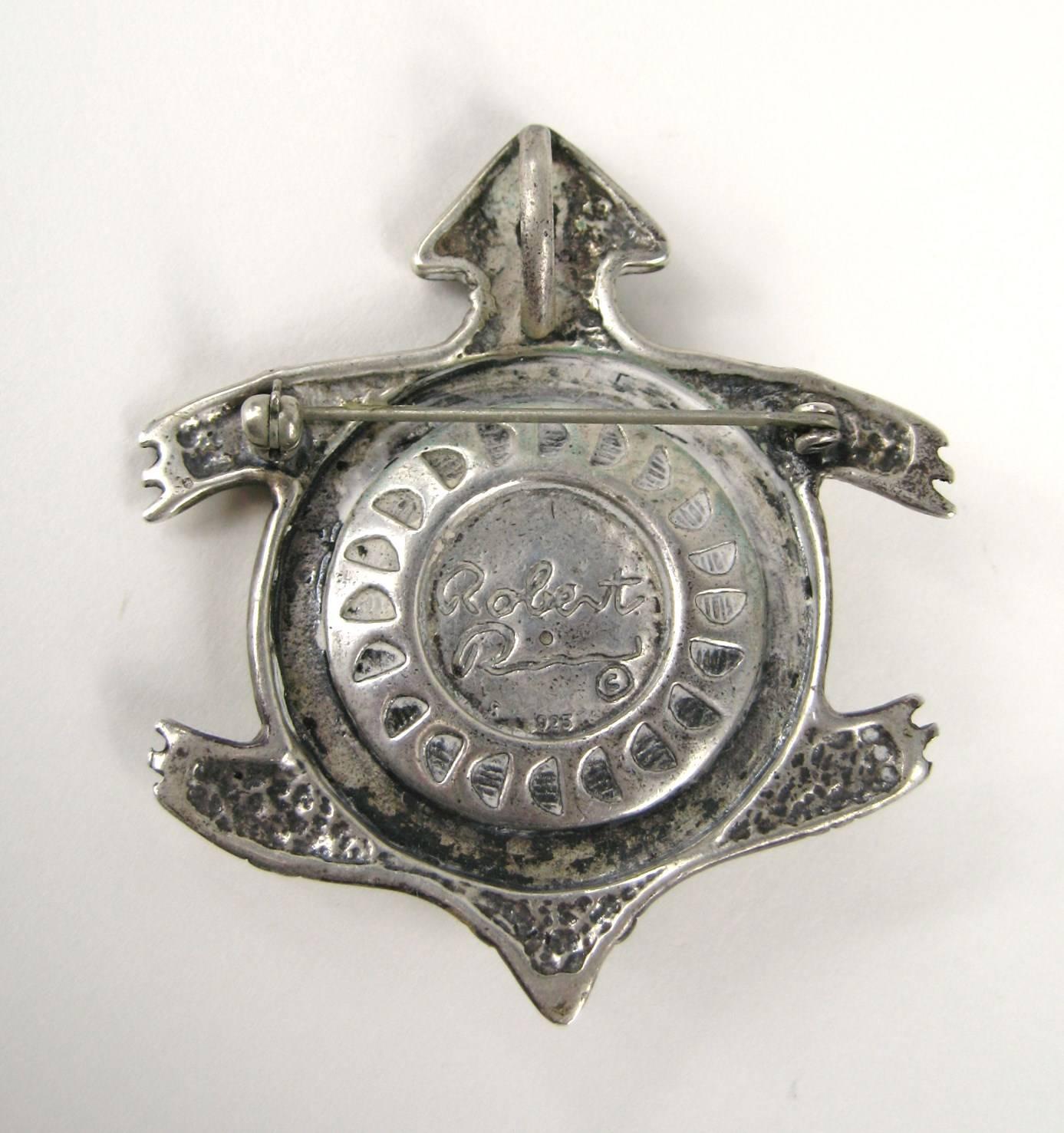 Women's Sterling Silver Native American Wood Turtle Pin Pendant 