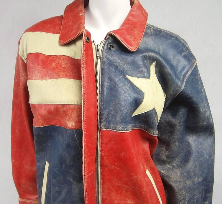 1970s Red White Blue Leather American Flag Bomber Jacket at 1stDibs