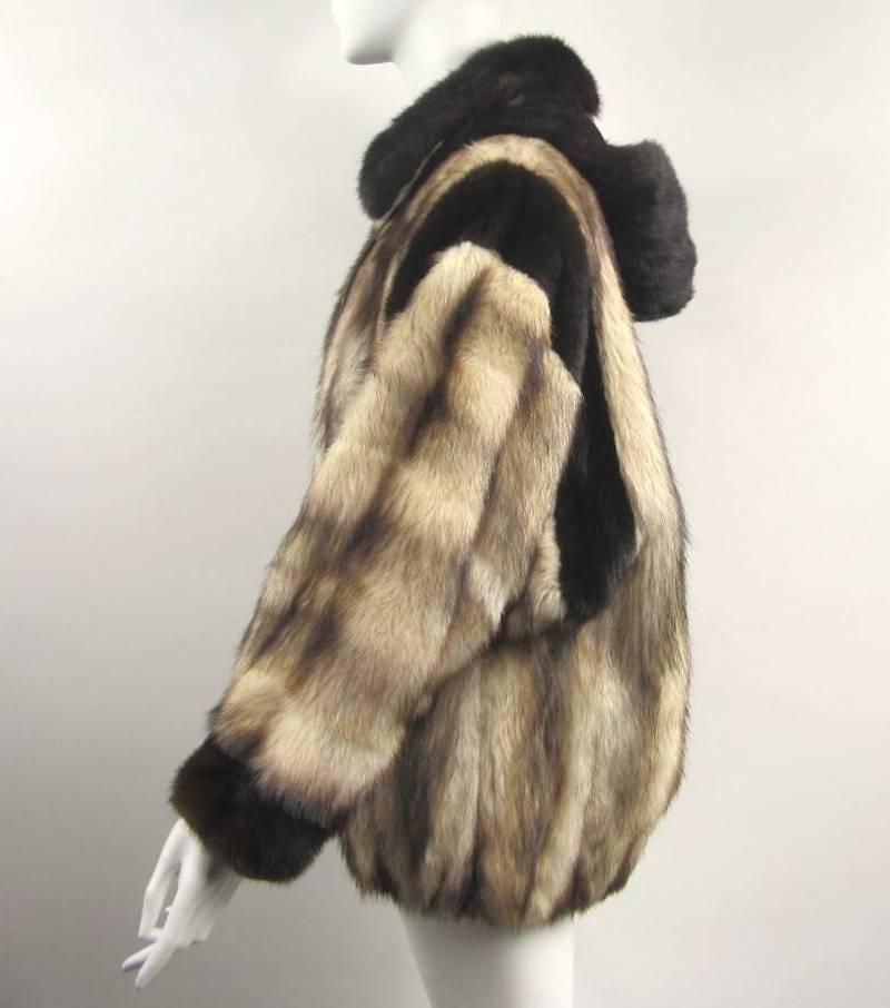 Giacca Lux Russian Fitch & Mink degli anni '80 con cappuccio staccabile In condizioni ottime a Wallkill, NY