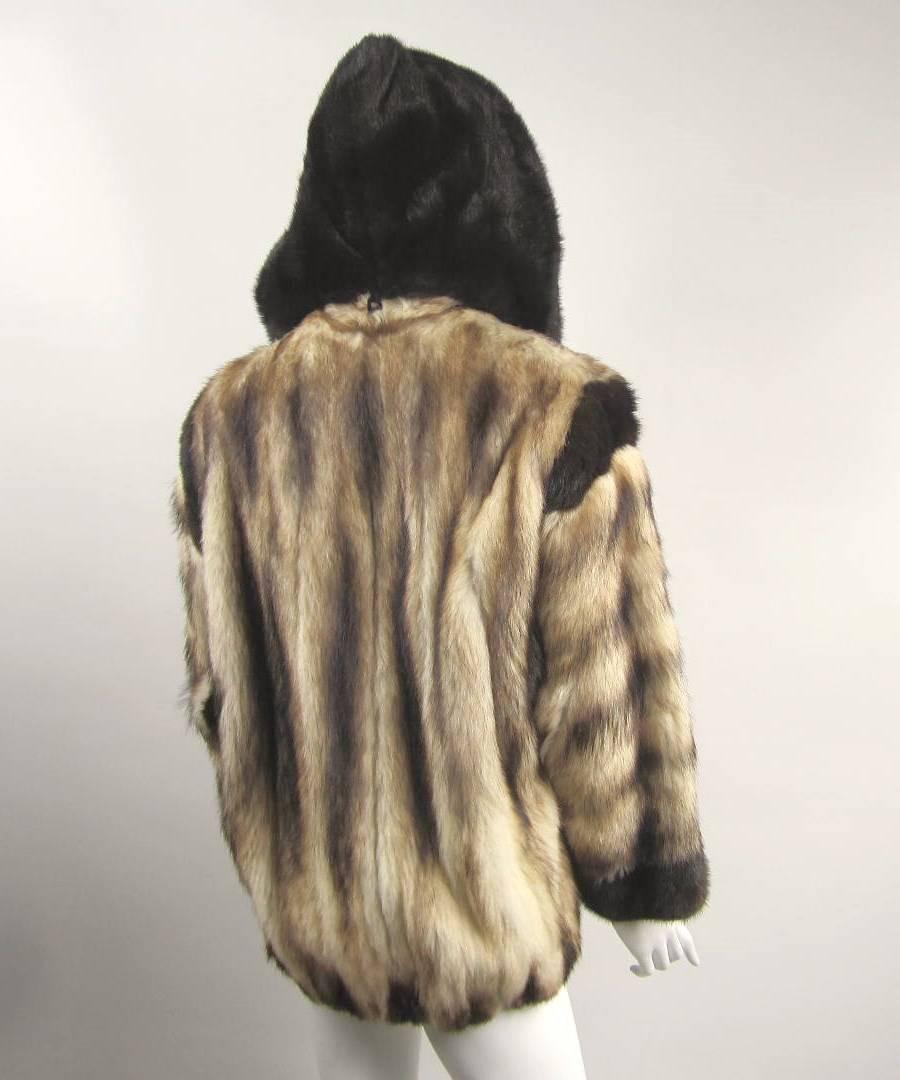 Giacca Lux Russian Fitch & Mink degli anni '80 con cappuccio staccabile 1