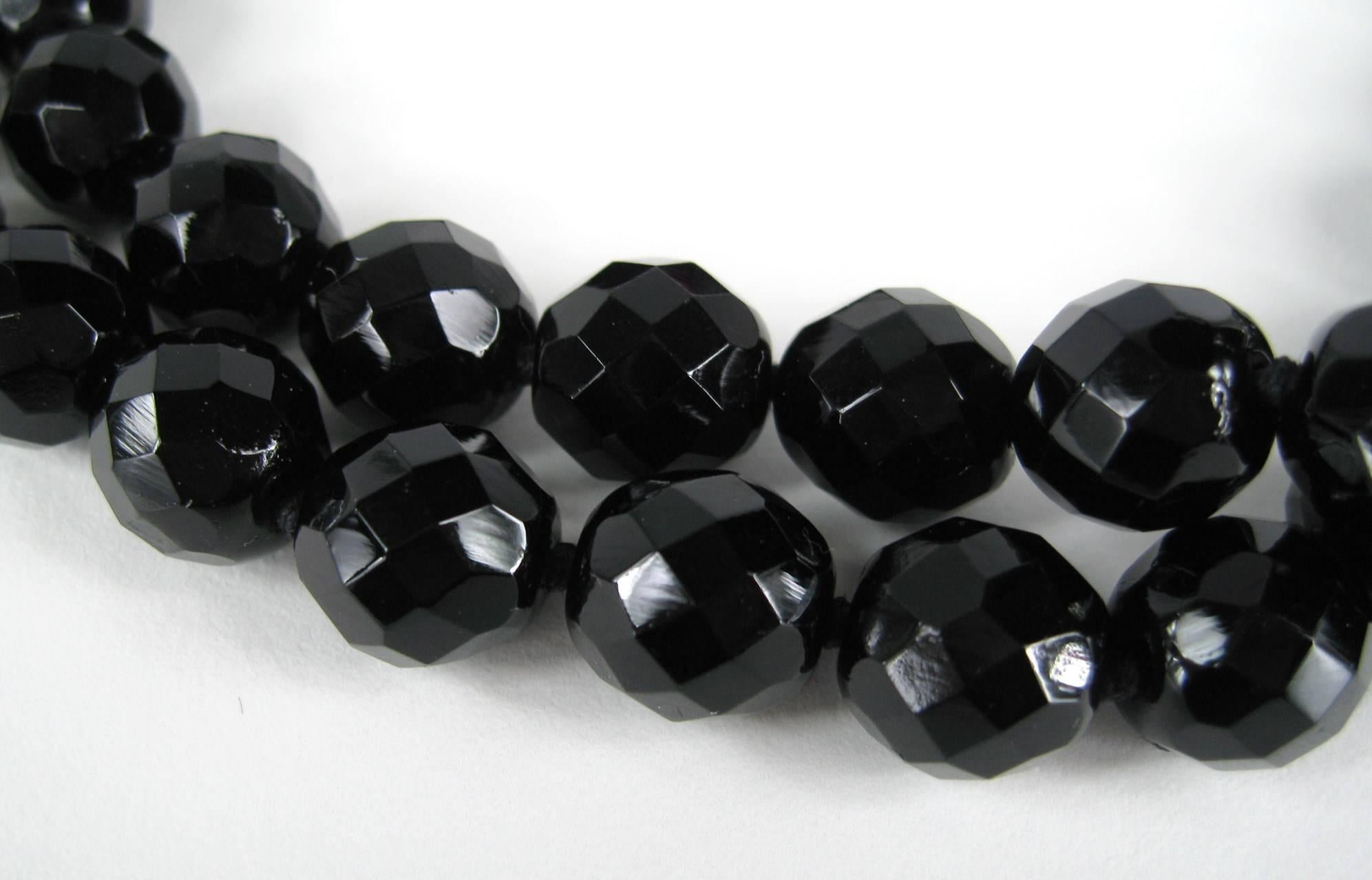 vintage black glass bead necklace