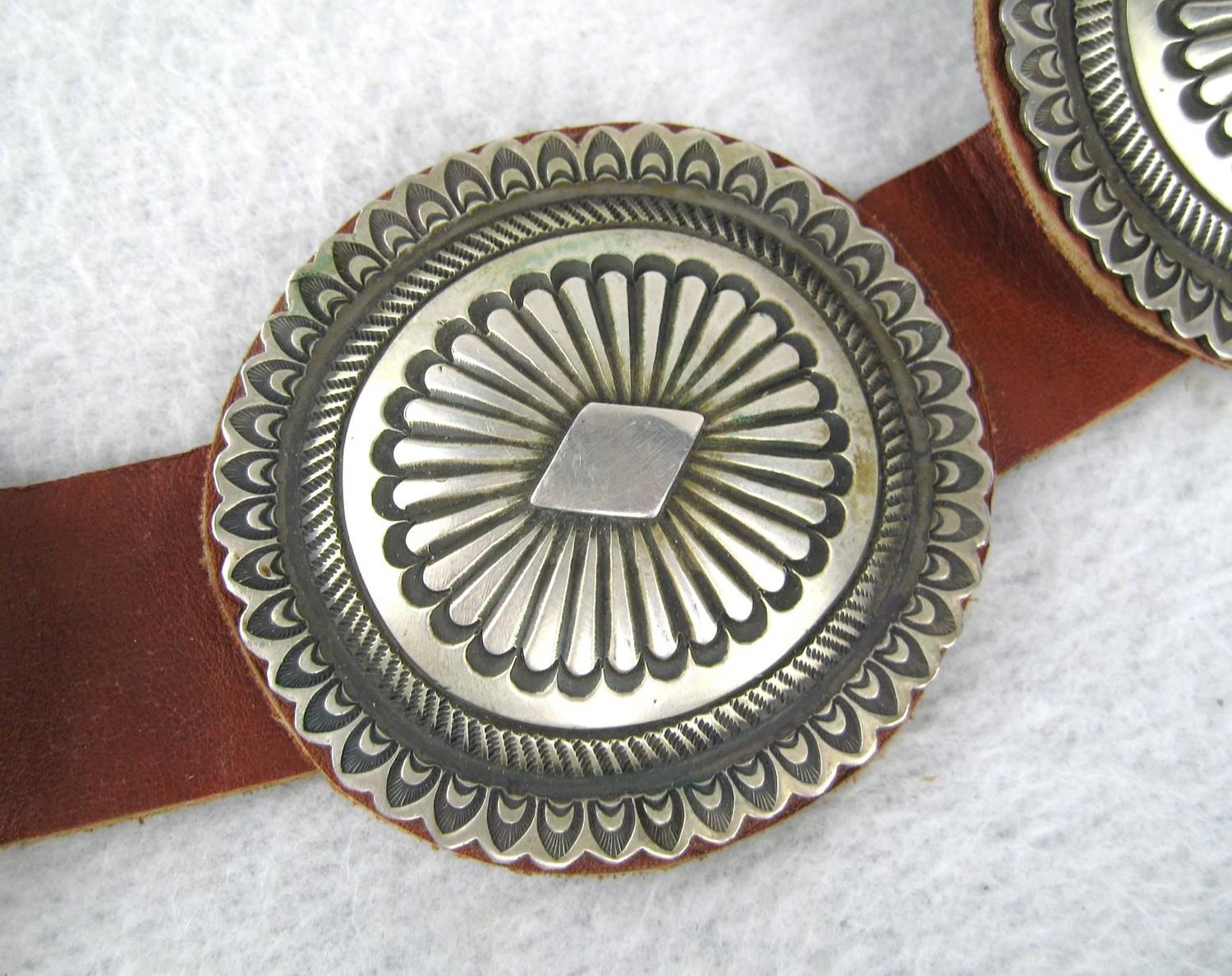 Pawn Native American Sterling Silver Leather Navajo Concho Belt For