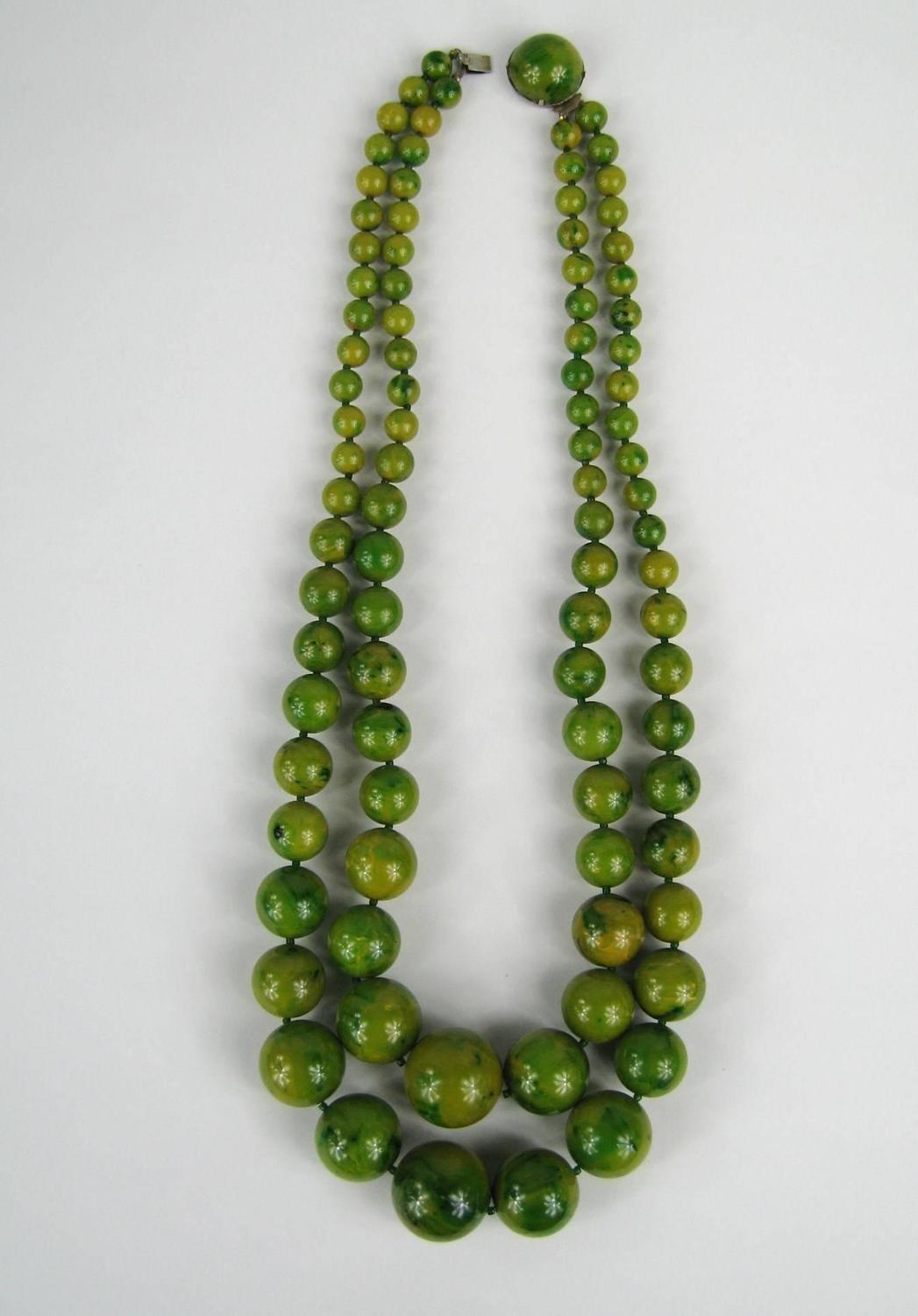 Vintage Original 1930s Green Marbleized Bakelite Double Strand Necklace ...