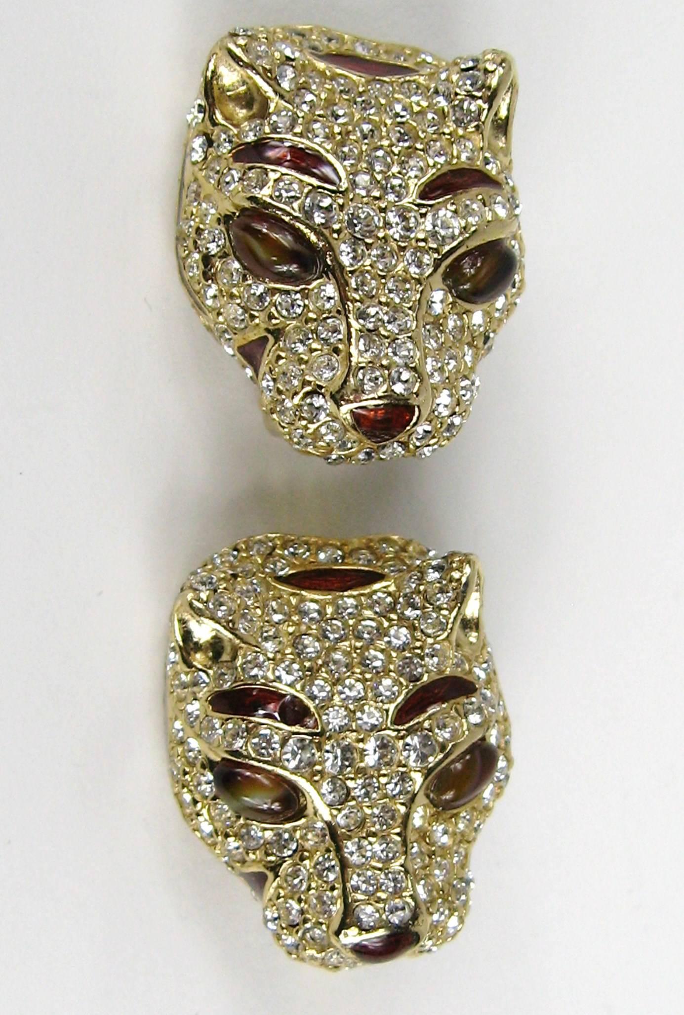 1980s Ciner encrusted swarovski Crystal Lion Earrings - New Old stock In New Condition In Wallkill, NY