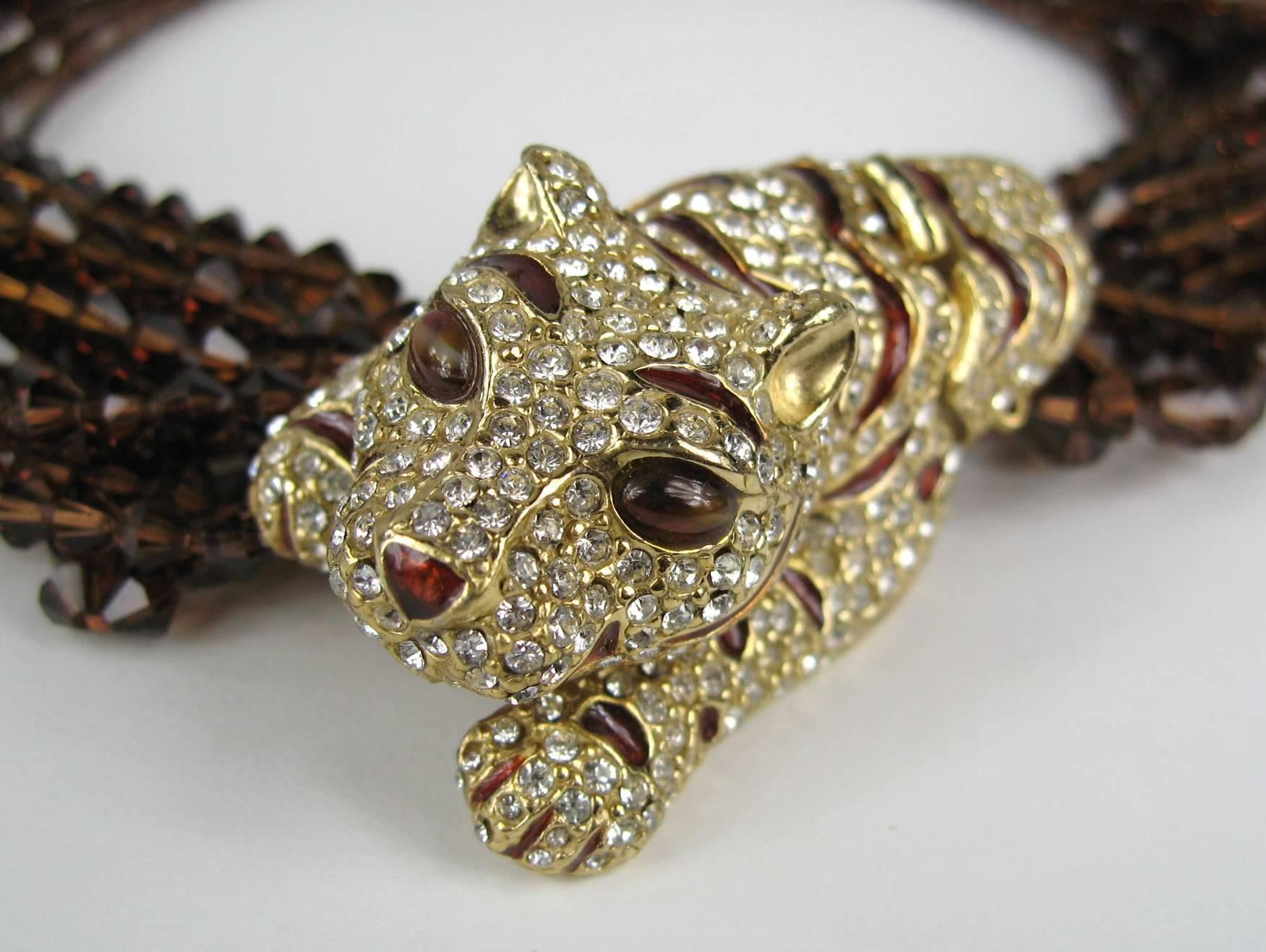 1980s Ciner encrusted swarovski Crystal Tiger Choker Necklace- New Old stock  In New Condition In Wallkill, NY