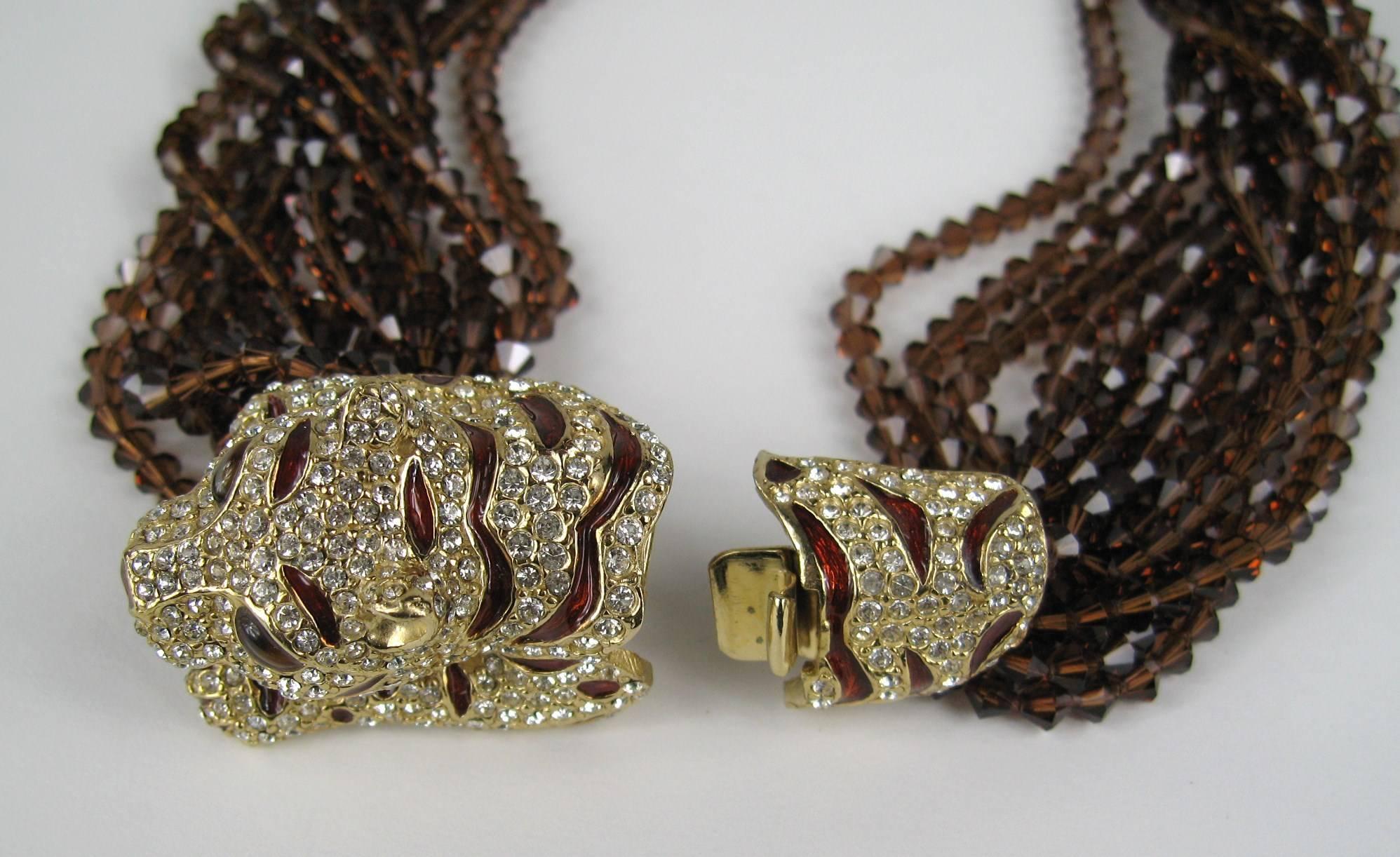 Women's 1980s Ciner encrusted swarovski Crystal Tiger Choker Necklace- New Old stock 