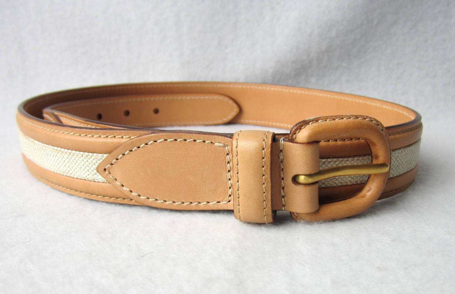 GUCCI Tan Leather / Canvas BELT Men Women Unisex For Sale at 1stdibs