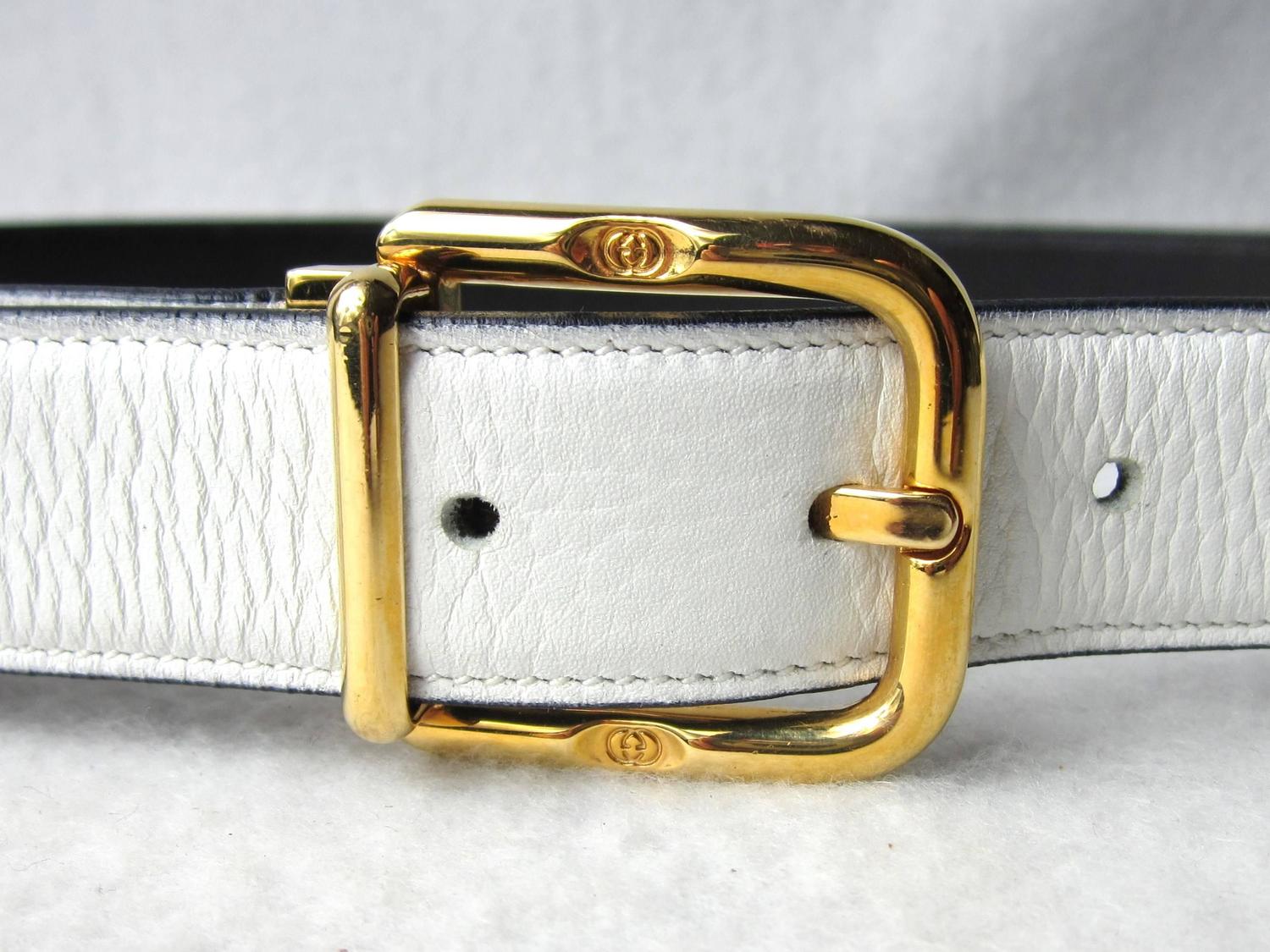 Gucci Belt White Leather Signature Buckle New Old Stock For Sale at 1stdibs