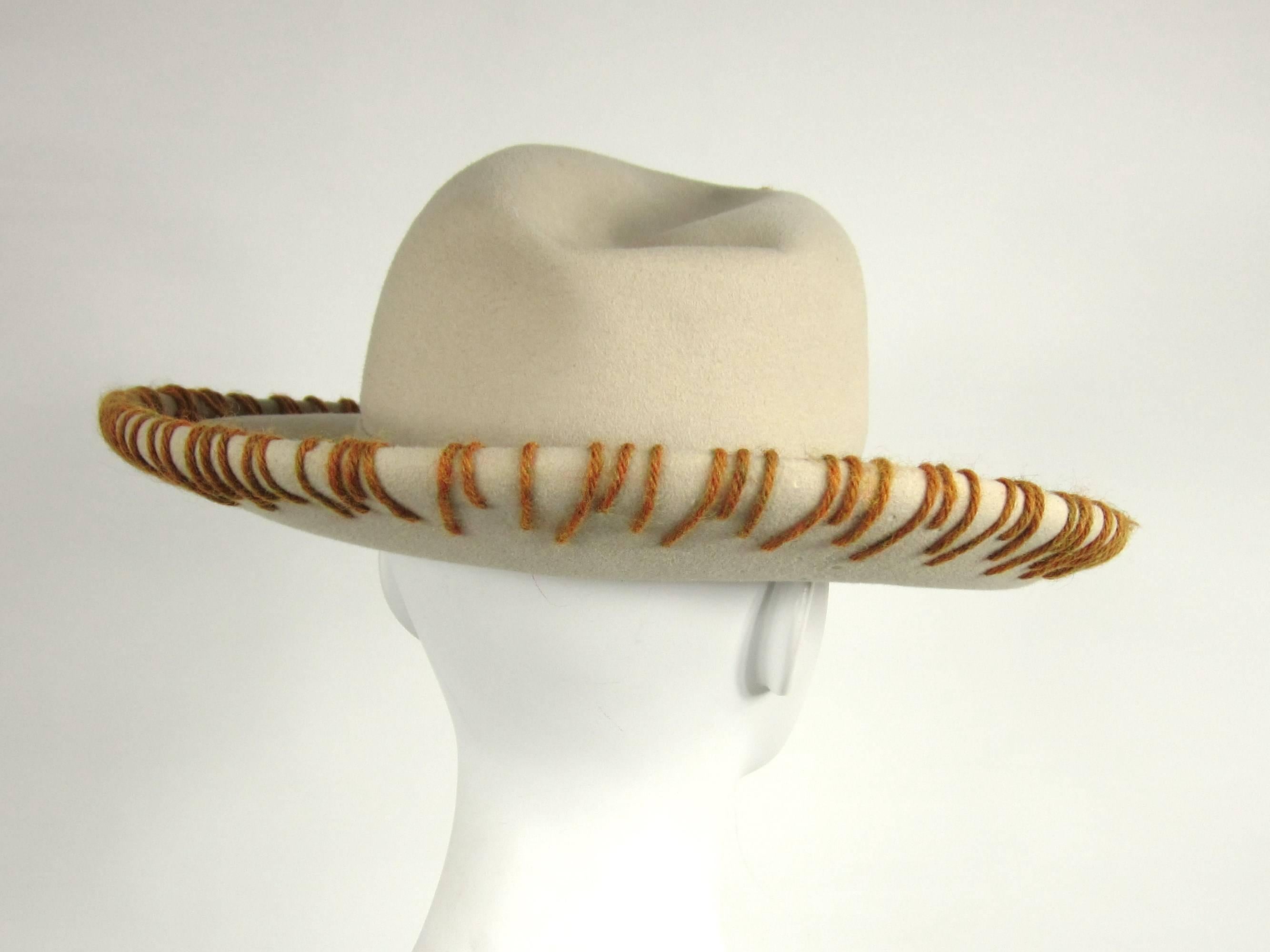 Beige Vintage 1970's Tan Wool Spider Fedora Hat 