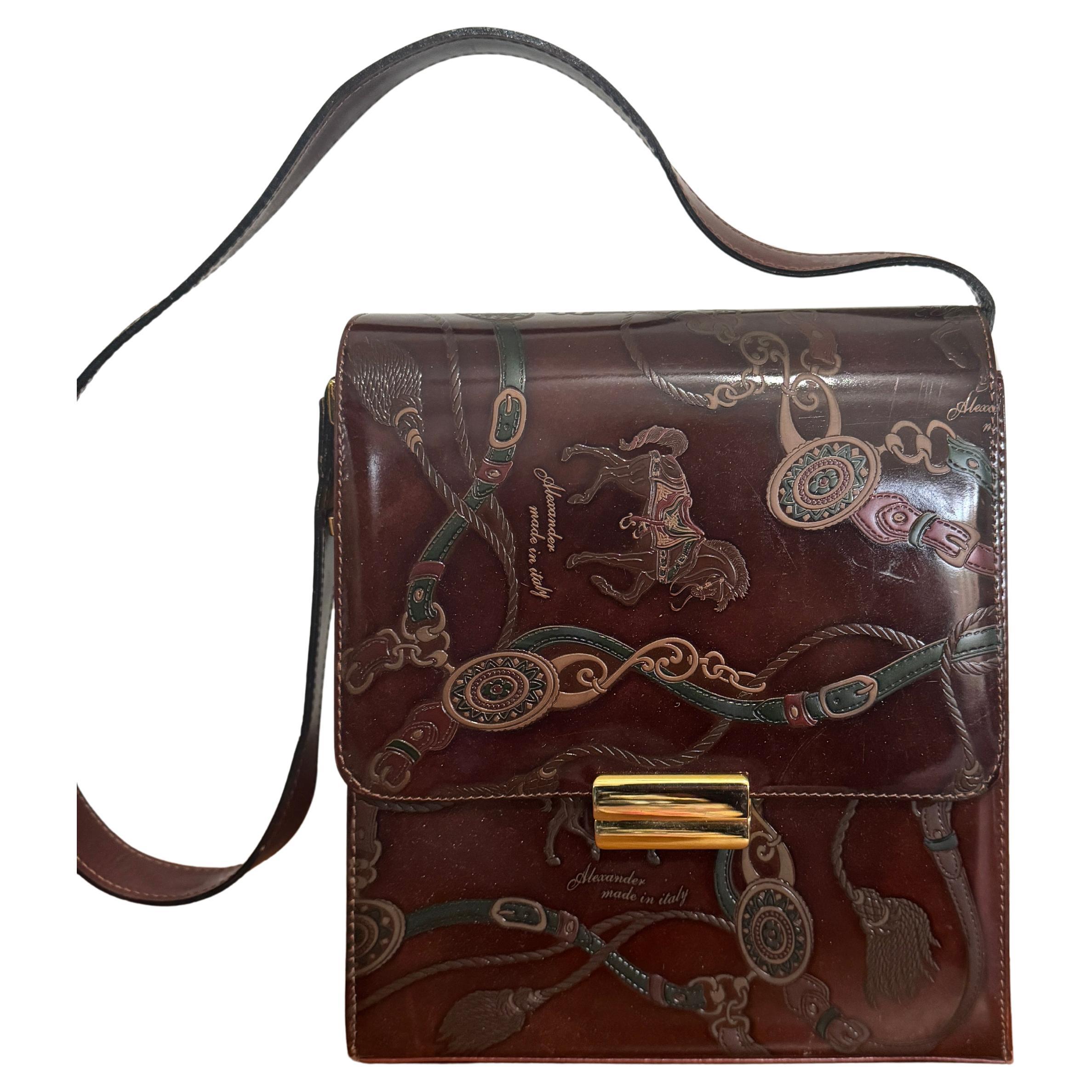 Sac à main en cuir marron à mors de cheval de fabrication italienne